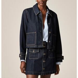 NWT J.Crew Cropped Barn Jacket Patch Pockets In Denim Rinse Wash Size Small